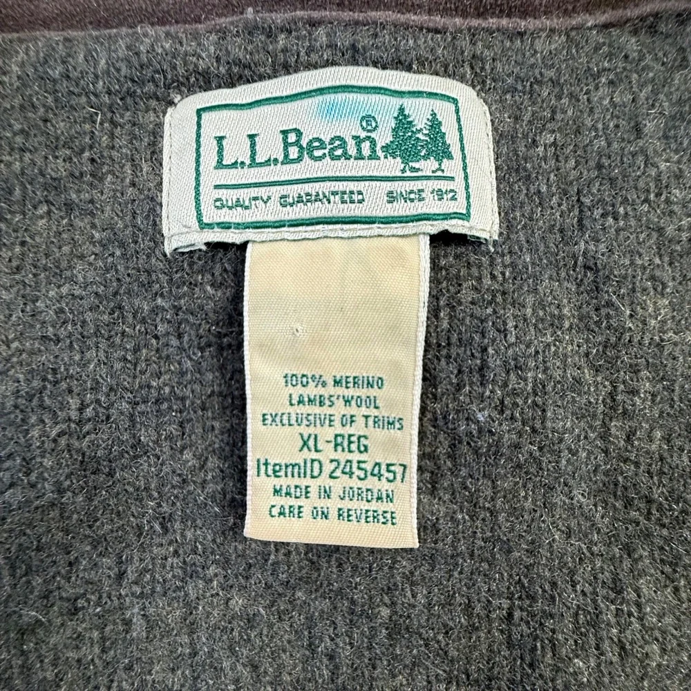 LL Bean Mens XL Merino Lambswool Full Zip Sweater Vest Olive Green 245457 Ribbed